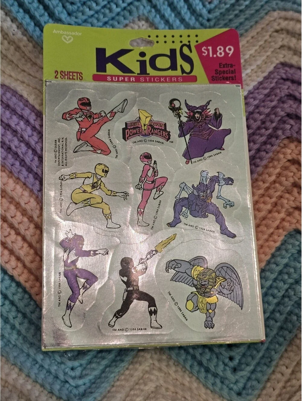 NOS 1994 Power Rangers Kids Hallmark Vintage Stickers 2 Sheets Silver